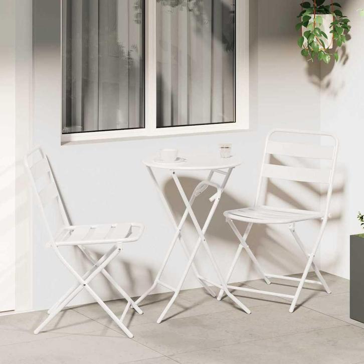 vidaXL Tuin Bistro Set 3 pcs Wit Staal, Tuin en Terras, Tuinsets en Loungesets, Nieuw, Rvs, Verzenden