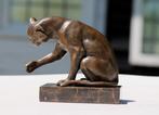 bourcart - sculptuur, spelende poes - 19 cm - brons marmer