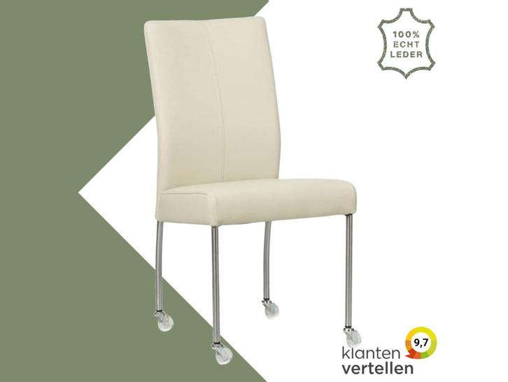 Leren eetkamerstoel Comfort met wieltjes - Toledo Avorio, Huis en Inrichting, Stoelen, Eén, Overige kleuren, Nieuw, Leer, Ophalen of Verzenden