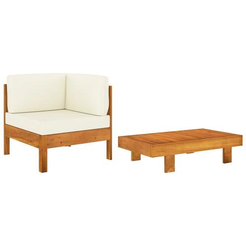 vidaXL 2-delige Loungeset met crèmewitte kussens acaciahout, Tuin en Terras, Tuinsets en Loungesets, Loungeset, Nieuw, Hardhout