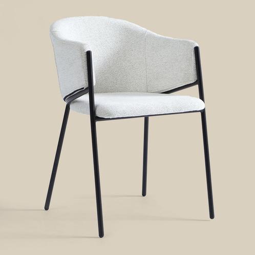 *WOONWINKEL* Beige Eetkamerstoel Met Ronde Rugleuning, Huis en Inrichting, Stoelen, Wit, Nieuw, Stof, Verzenden
