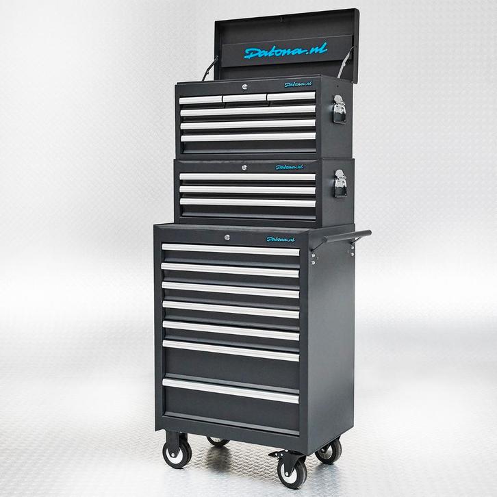 Datona Gereedschapswagen set 16 laden - zwart - Datona, Doe-het-zelf en Verbouw, Gereedschapskisten, Nieuw, Ophalen of Verzenden