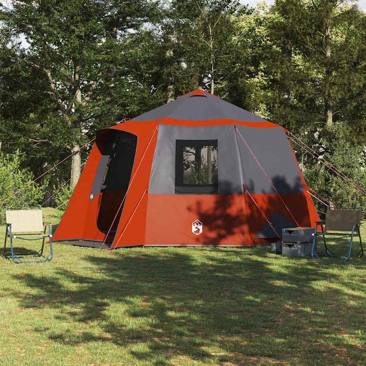 vidaXL Huisje Tent met dak Grijs en Oranje 405 x 405 x 273, Caravans en Kamperen, Tenten, Nieuw, Verzenden