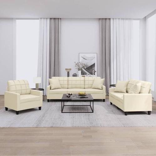 vidaXL 3-delige Loungeset met kussens kunstleer crèmekleurig, Huis en Inrichting, Banken | Bankstellen, Nieuw, 150 tot 200 cm