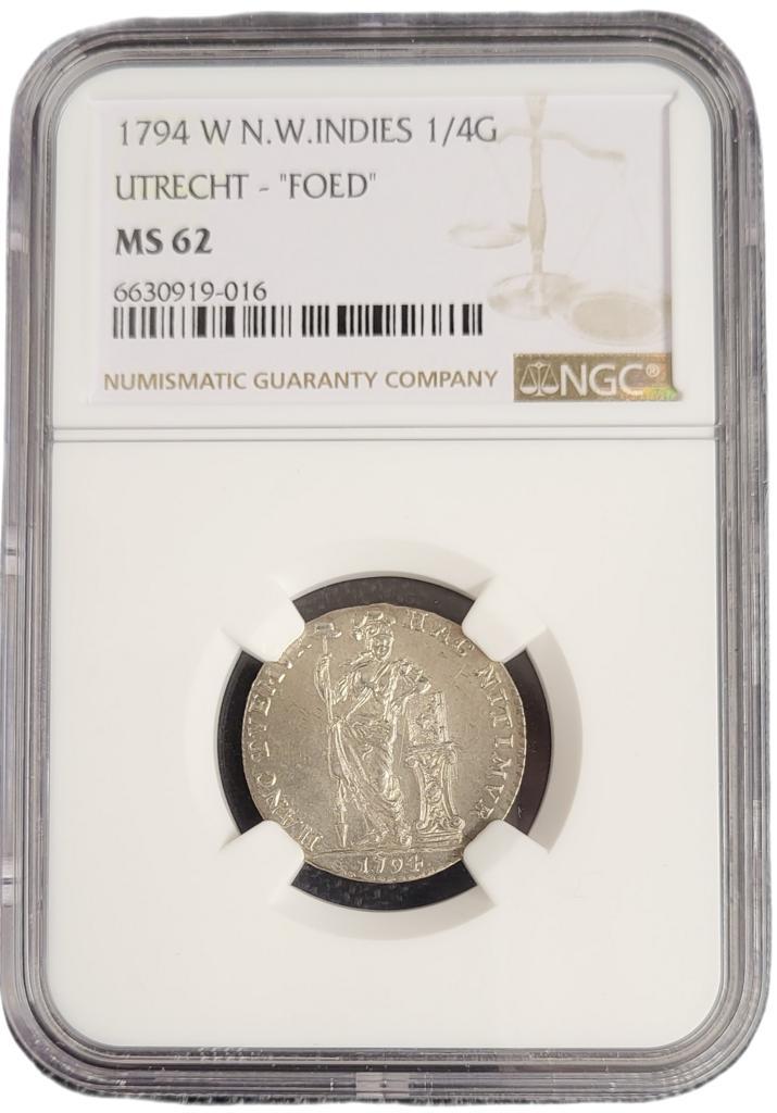 Nederland West-Indië - Utrecht 1/4 of kwart gulden 1794, Postzegels en Munten, Munten | Nederland, Losse munt, Zilver, Verzenden