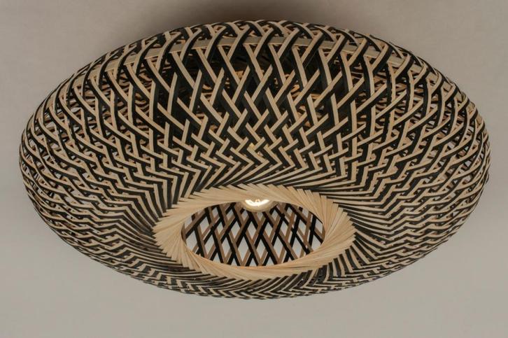 Rietveld Plafondlampen - Zwart, Naturel - Hout, Rotan, Huis en Inrichting, Lampen | Plafondlampen, Verzenden