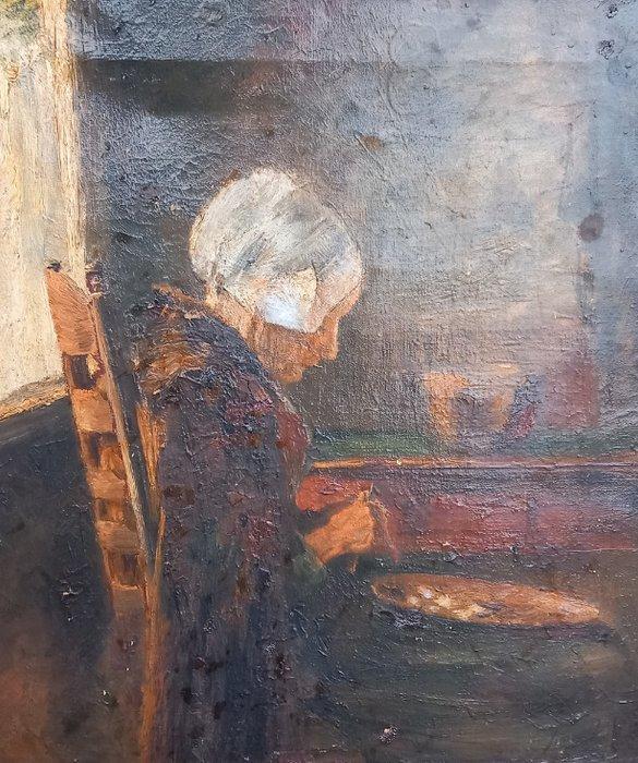 Simon Duiker (1874-1941) - Aardappels schillen., Antiek en Kunst, Kunst | Schilderijen | Klassiek