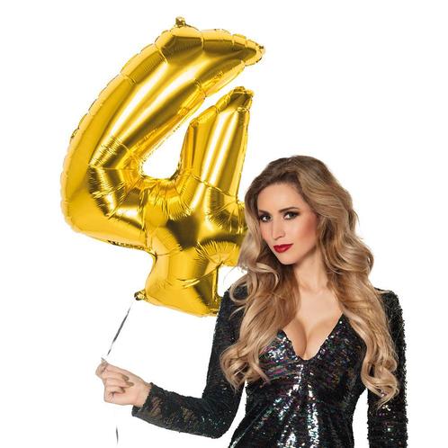 Gouden Cijfer Ballon 4 Jaar 86cm, Hobby en Vrije tijd, Feestartikelen, Nieuw, Verzenden