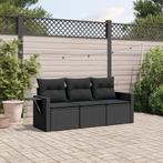 vidaXL 3-delige Loungeset met kussens poly rattan zwart, Verzenden, Nieuw, Rotan, Loungeset