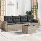 vidaXL 5-delige Loungeset met kussens poly rattan lichtgrijs, Tuin en Terras, Tuinsets en Loungesets, Verzenden, Nieuw, Rotan