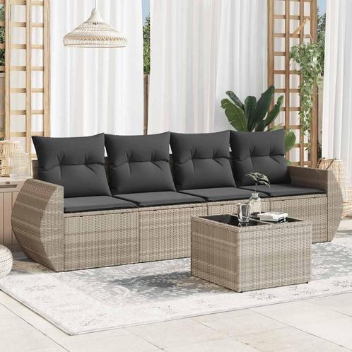 vidaXL 5-delige Loungeset met kussens poly rattan lichtgrijs, Tuin en Terras, Tuinsets en Loungesets, Loungeset, Nieuw, Rotan