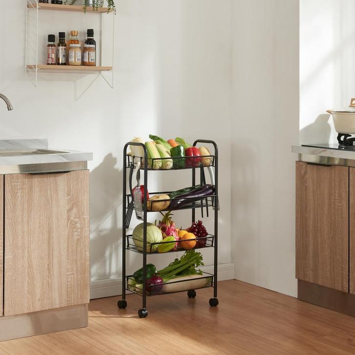 [en.casa] Keukentrolley Tromsø met 4 manden 83x44x26 cm zwar, Huis en Inrichting, Keuken | Keukenbenodigdheden, Verzenden