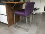 Set van 2 leren barstoelen - paars leer, Huis en Inrichting, Stoelen, Overige kleuren, Nieuw, Leer, Ophalen of Verzenden
