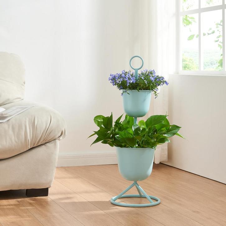 Plantenstandaard Alphen 2 bloempotten 76,5x26 cm lichtblauw, Tuin en Terras, Bloembakken en Plantenbakken, Verzenden