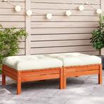 vidaXL Tuinvoetenbanken met kussens 2 st massief grenenhout, Tuin en Terras, Tuinsets en Loungesets, Verzenden, Nieuw, Hout