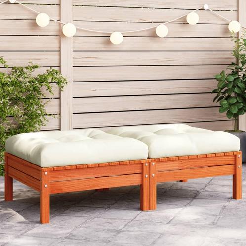 vidaXL Tuinvoetenbanken met kussens 2 st massief grenenhout, Tuin en Terras, Tuinsets en Loungesets, Nieuw, Hout, Verzenden