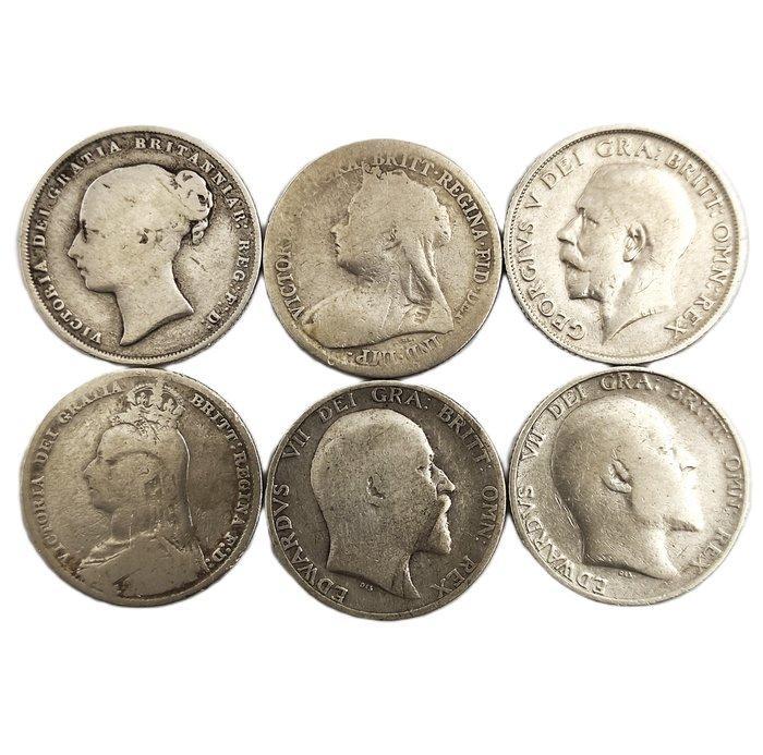 Koninkrijk Groot-Brittannië. Silver 6x 1 Shilling Coins, Postzegels en Munten, Munten | Europa | Niet-Euromunten