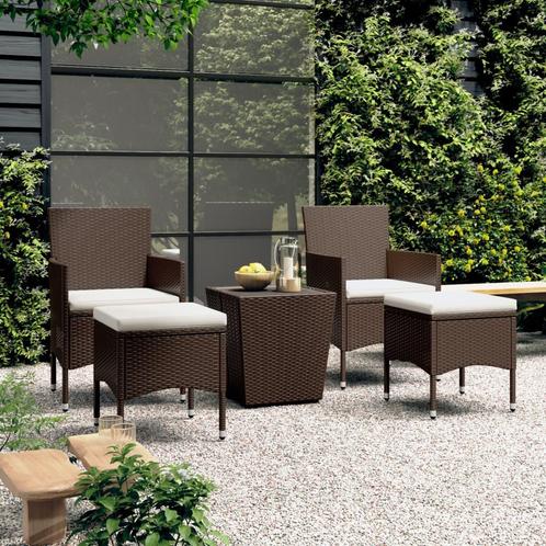 vidaXL 5-delige Bistroset poly rattan en gehard glas bruin, Tuin en Terras, Tuinsets en Loungesets, Nieuw, Rotan, Verzenden