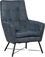 Blauwe leren moderne fauteuil - Kenia Leer Denim (blauw leer, Huis en Inrichting, Fauteuils, Nieuw, Ophalen of Verzenden, 75 tot 100 cm
