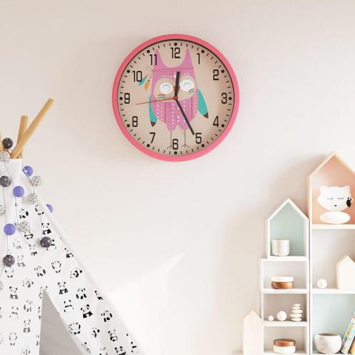 vidaXL Wandklok Ø25,5 cm polystyreen en glas roze, Huis en Inrichting, Woonaccessoires | Klokken, Nieuw, Verzenden