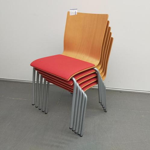 Eromes kantinestoel - beuken / rode stof (alleen per set), Huis en Inrichting, Stoelen, Ophalen of Verzenden