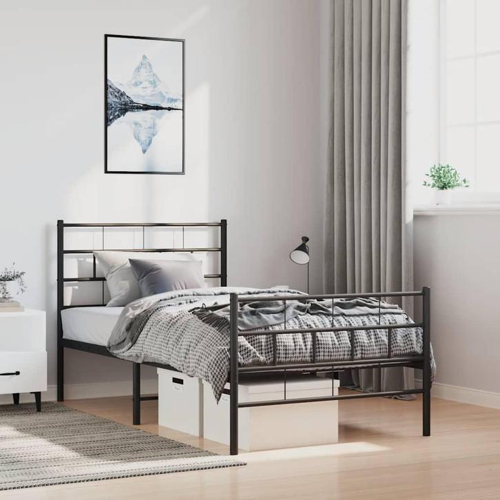 vidaXL Bedframe met hoofd- en voeteneinde metaal zwart, Huis en Inrichting, Slaapkamer | Bedden, 100 cm, 190 cm of minder, Zwart