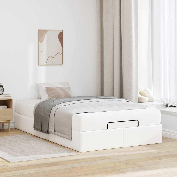 vidaXL Bedframe met matras met matras Zuiverwit 120 x 190 cm, Huis en Inrichting, Slaapkamer | Bedden, Wit, Nieuw, Verzenden