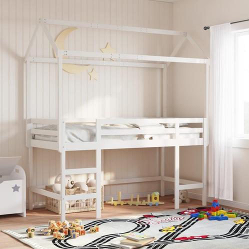 vidaXL Halfhoogslaper met ladder en bedhuis grenenhout wit, Huis en Inrichting, Slaapkamer | Bedden, 80 cm, 200 cm, Wit, Eenpersoons