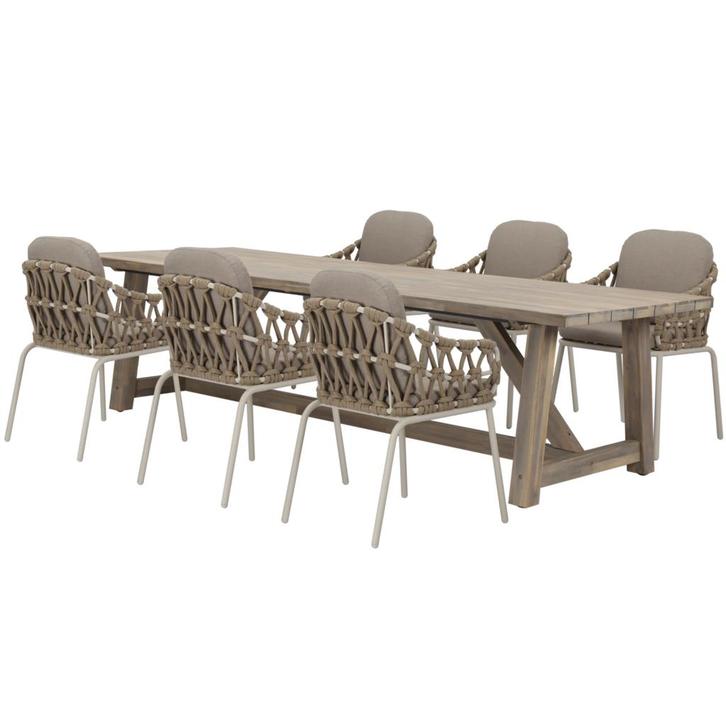 Matera Ravello dining tuinset 250x100xH76 cm 7 delig zand, Tuin en Terras, Tuinsets en Loungesets, Nieuw, Ophalen of Verzenden