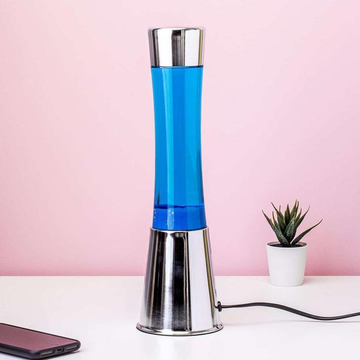 Lavalamp Zilver Met Blauwe Vloeistof En Navy Lava, Huis en Inrichting, Lampen | Overige, Verzenden