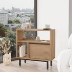 Bijzettafel Vesanto 60x60x25,5 cm eikenkleurig en zwart [en., Huis en Inrichting, Verzenden, Nieuw