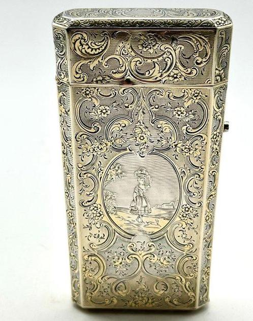 Free shipping-19e Eeuwse vergulde zilveren Sigarenkoker met, Antiek en Kunst, Antiek | Goud en Zilver