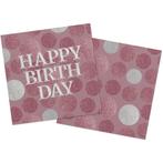 Happy Birthday Servetten Roze 33cm 20st, Nieuw, Verzenden