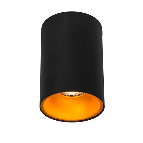 Moderne spot zwart met goud GU10 50mm - Deep, Huis en Inrichting, Lampen | Spots, Nieuw, Overige materialen