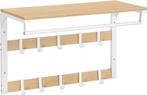 Wandkapstok - breedte 65 cm - eiken met wit - metaal met, Huis en Inrichting, Woonaccessoires | Kapstokken, Verzenden, Nieuw