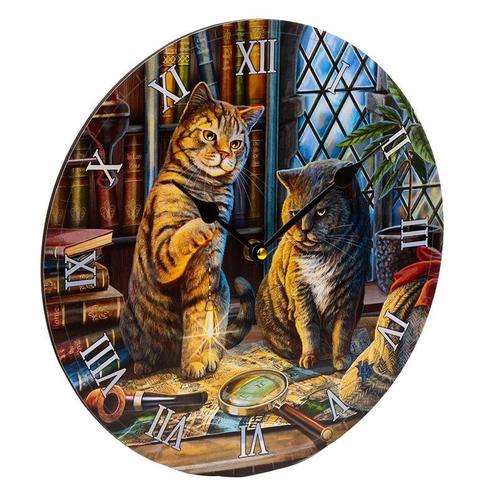 Klok - Purrlock Holmes Kat - Lisa Parker - Fantasy - 30x30x4, Huis en Inrichting, Woonaccessoires | Klokken, Nieuw, Ophalen of Verzenden