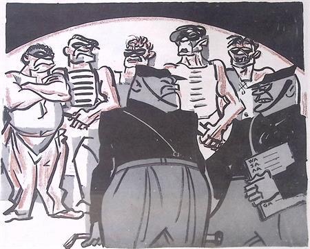 De nieuwe knokploeg van de N.S.B. op spotprent (lijst optie), Antiek en Kunst, Kunst | Litho's en Zeefdrukken, Verzenden