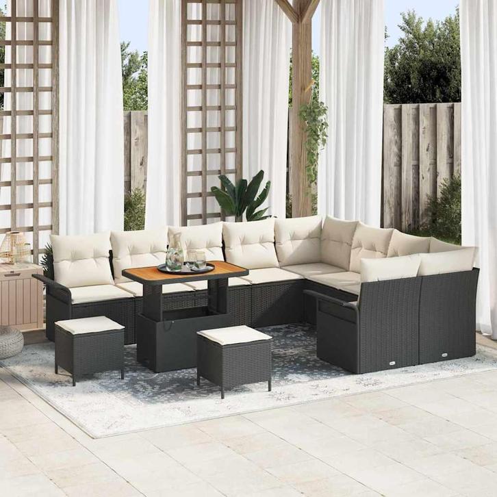 vidaXL Tuin Sofa Set 12 pcs Zwart poly rattan, Tuin en Terras, Tuinsets en Loungesets, Nieuw, Verzenden