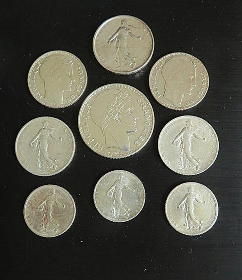 Frankrijk. Lot de 9 monnaies en argent, 1915/1962 (Zonder, Postzegels en Munten, Munten | Europa | Niet-Euromunten