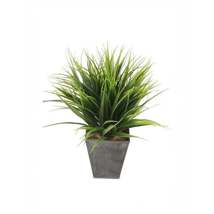 Kunstplant Grass Bush grasplant in zwarte zinken pot 30 cm.., Huis en Inrichting, Kamerplanten, Ophalen of Verzenden