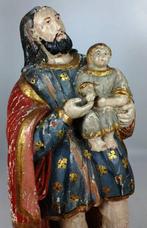 sculptuur, Carved Polychrome Wooden Statue of Saint Joseph, Antiek en Kunst
