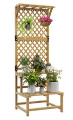 Houten Plantenstandaard 2 Niveaus met Trellis voor Klimplant, Verzenden, Nieuw