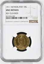 Gouden Wilhelmina 10 gulden 1911 Unc Details NGC, Verzenden, Goud, Koningin Wilhelmina, Losse munt