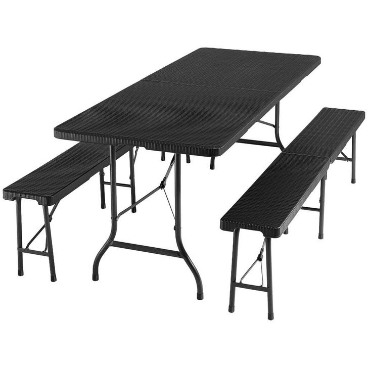 Campingtafelset Vani inklapbaar in wicker-look - zwart-wicke, Caravans en Kamperen, Kampeeraccessoires, Verzenden