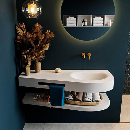MONDIAZ RIVA 120cm Wastafel met planchet kleur Talc., Doe-het-zelf en Verbouw, Sanitair, Bad, Nieuw, Ophalen of Verzenden