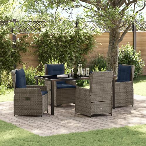 vidaXL 5-delige Tuinset Grijs Poly Rattan, Tuin en Terras, Tuinsets en Loungesets, Tuinset, Nieuw, Rotan, Verzenden