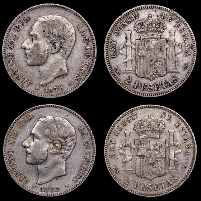 Spanje. Alfonso XII. 2 Pesetas 1879 / 1882 - Madrid (2, Postzegels en Munten, Munten | Europa | Niet-Euromunten