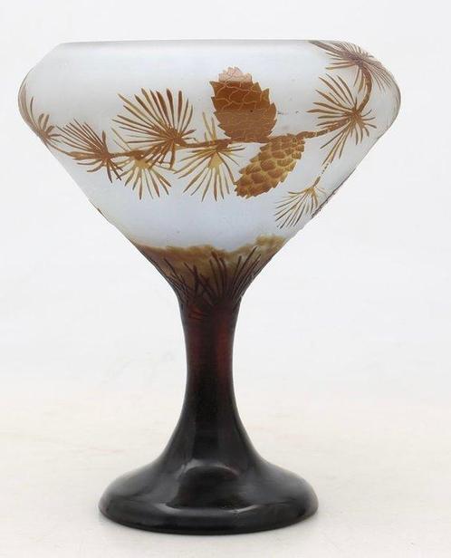 Emile Gallé - Emile Gallé - Kom - Glas - Pijnboom kopje, Antiek en Kunst, Antiek | Glas en Kristal