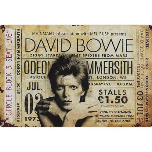 Wandbord - David Bowie – Odeon Hammersmith 1973, Verzamelen, Muziek, Artiesten en Beroemdheden, Poster, Artwork of Schilderij