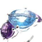 Witgouden clusterring met grote zirconias, Sieraden, Tassen en Uiterlijk, Ringen, Gebruikt, Overige kleuren, Ophalen of Verzenden